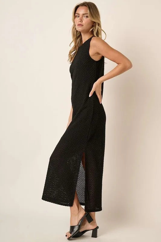 Image of Mittoshop Side Slit Round Neck Sleeveless Dress | Queeble.shop