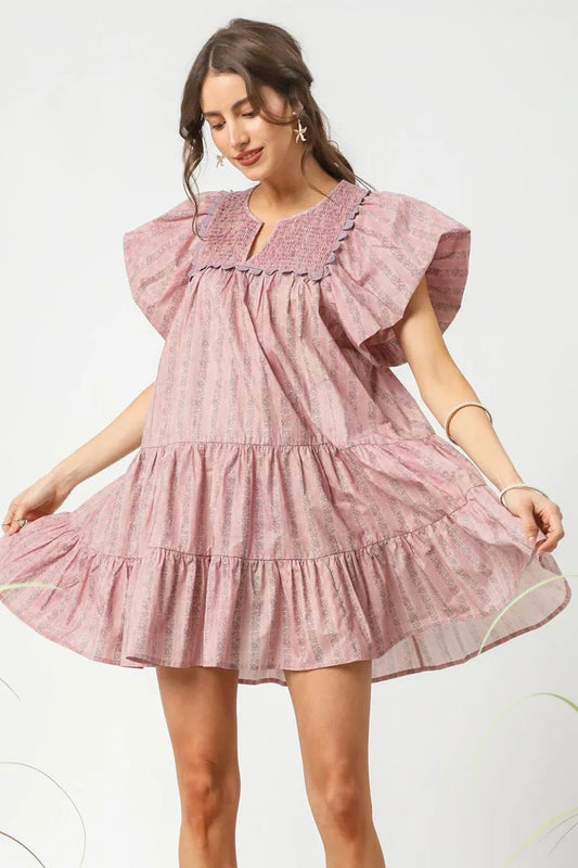 Image of Umgee Floral Ruffled Cap Sleeve Tiered Mini Dress | Queeble.shop