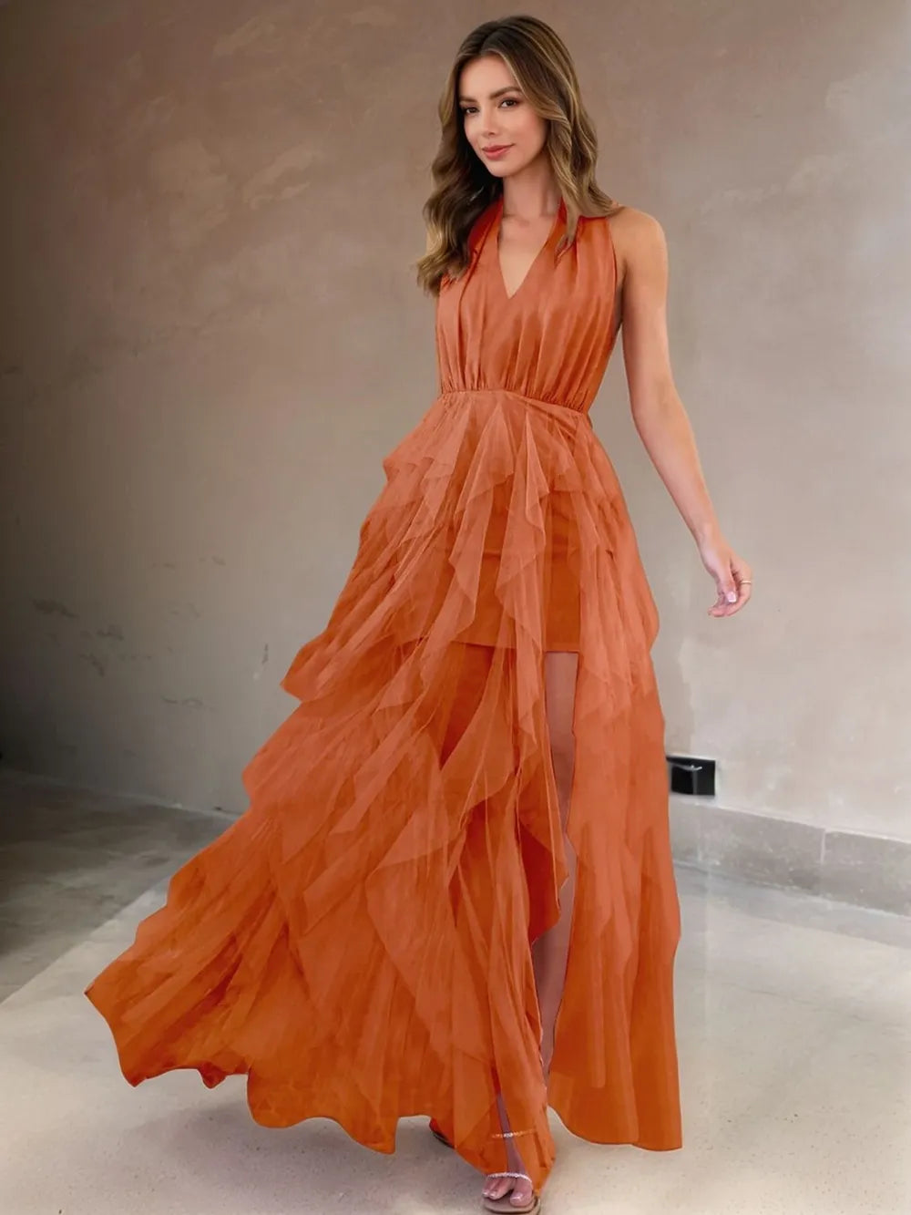 Image of Halter Neck Irregular Mesh Dress | Queeble.shop
