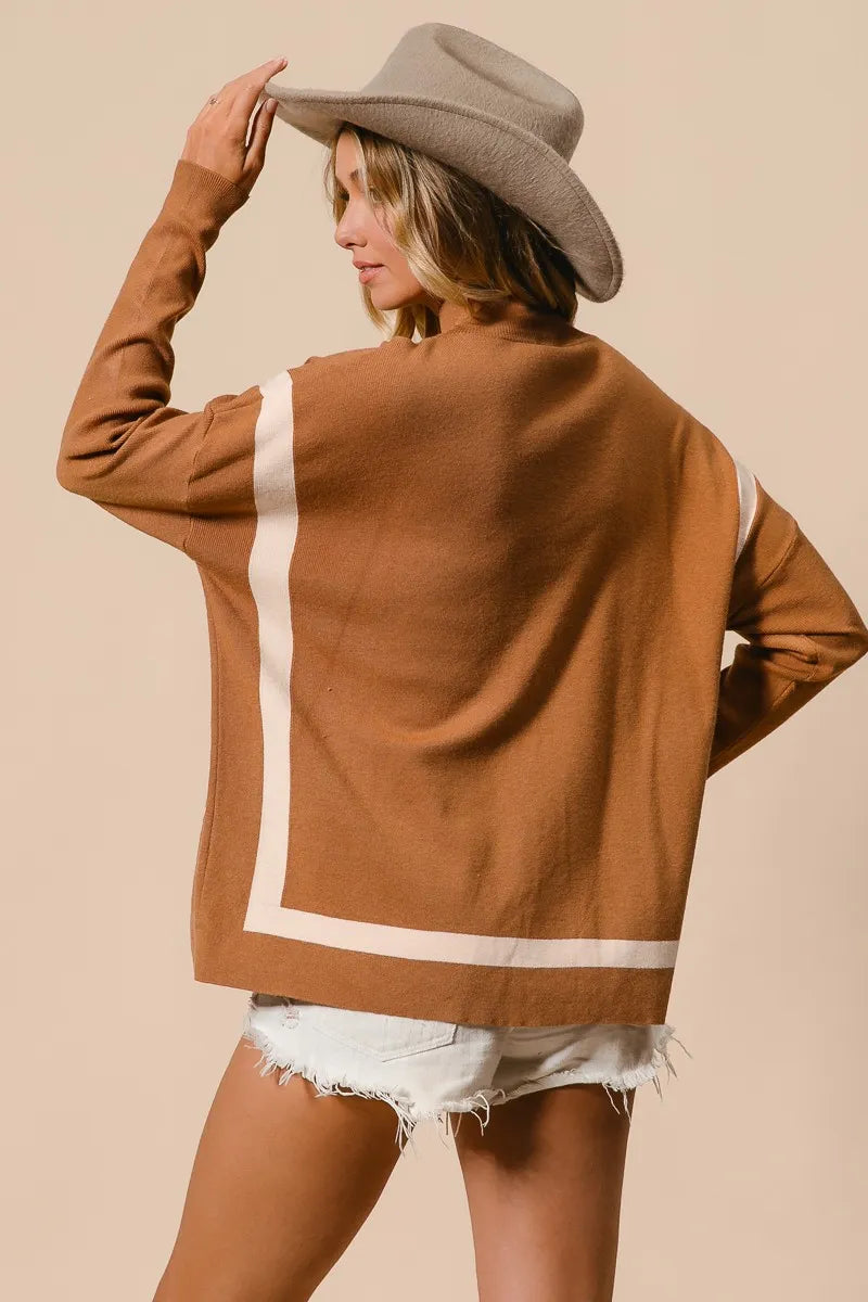 Image of BiBi Mock Neck Sweater with Leopard Pocket | Queeble.shop