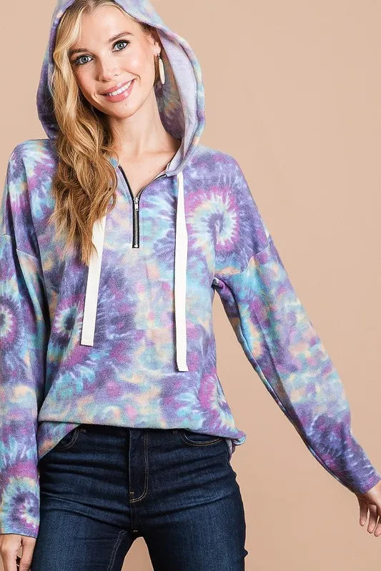 Image of BiBi Brushed Circular Tie Dye Print Terry Hoodie | Queeble.shop