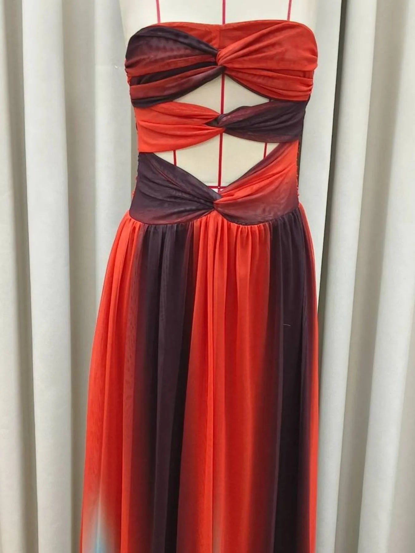 Image of Strapless Cut-Out Rainbow Gradient Maxi Dress | Queeble.shop