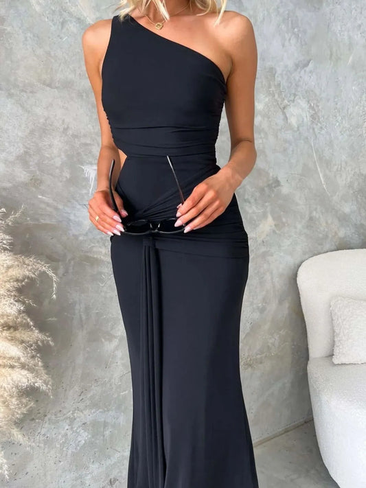 Image of One-Shoulder Cutout Bodycon Maxi Dress | Queeble.shop