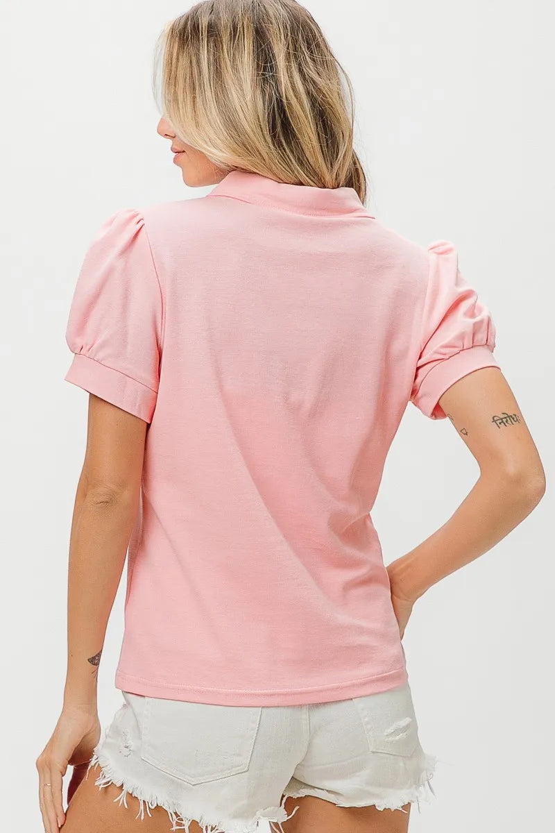 Image of BiBi Short Puff Sleeve Pique Shirt | Queeble.shop