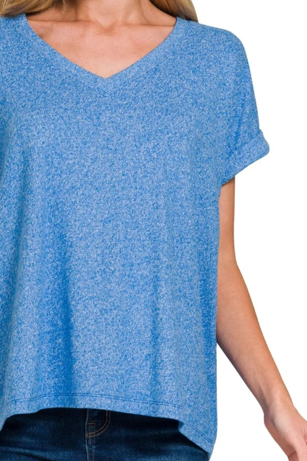Image of Zenana Soft Melange Hacci V-neck Tee | Queeble.shop