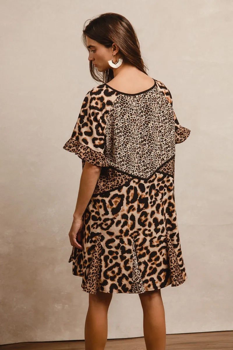Image of BiBi Leopard Prints Mix and Match Short Sleeves Dress | Queeble.shop