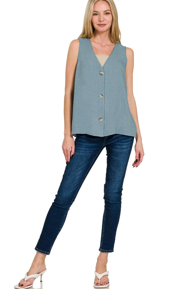Image of Zenana Side Slit Button-Front Vest | Queeble.shop