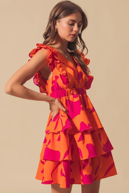 Image of SO ME Floral V Neck Layered Dress with Elasticized Waist | Queeble.shop