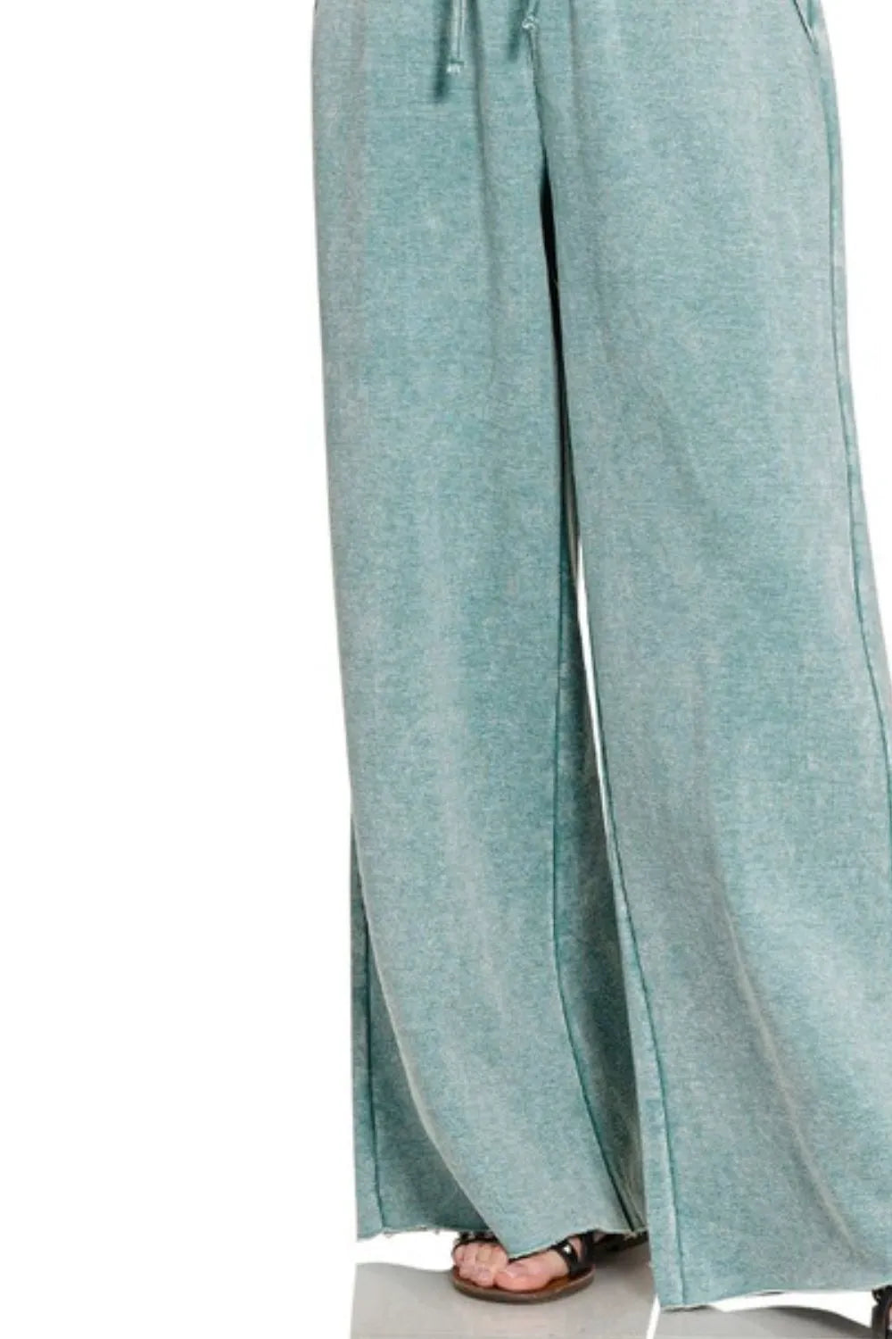 Image of Zenana Acid Wash Fleece Palazzo Sweatpants with Pockets | Queeble.shop