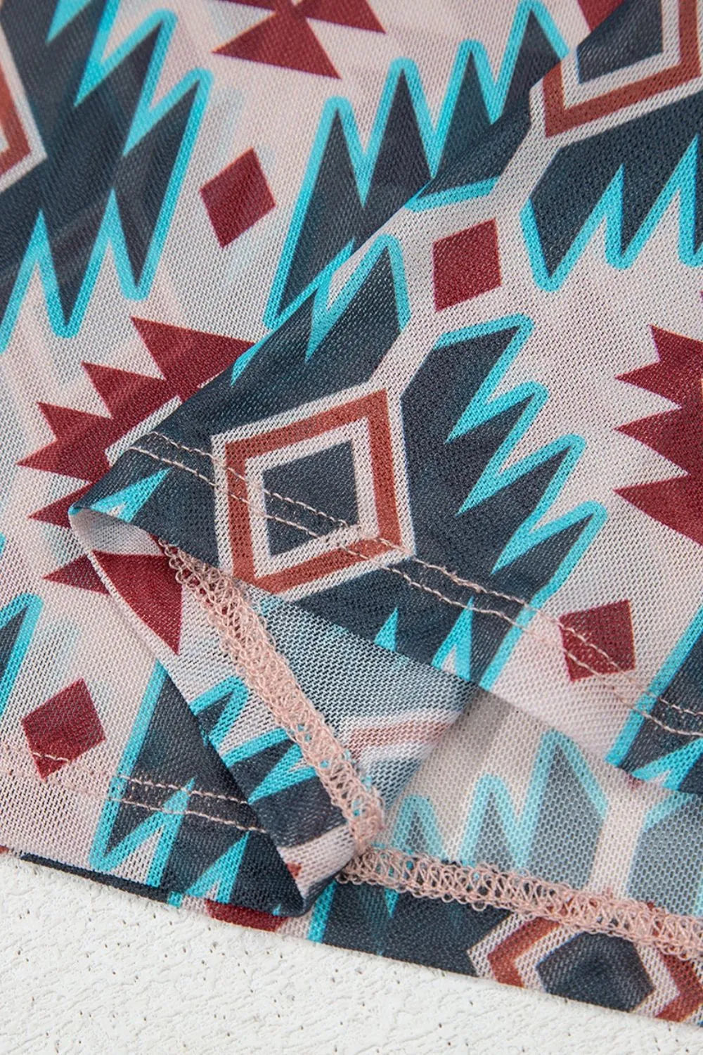 Image of Western Aztec Print Mesh Slim T Shirt | Queeble.shop