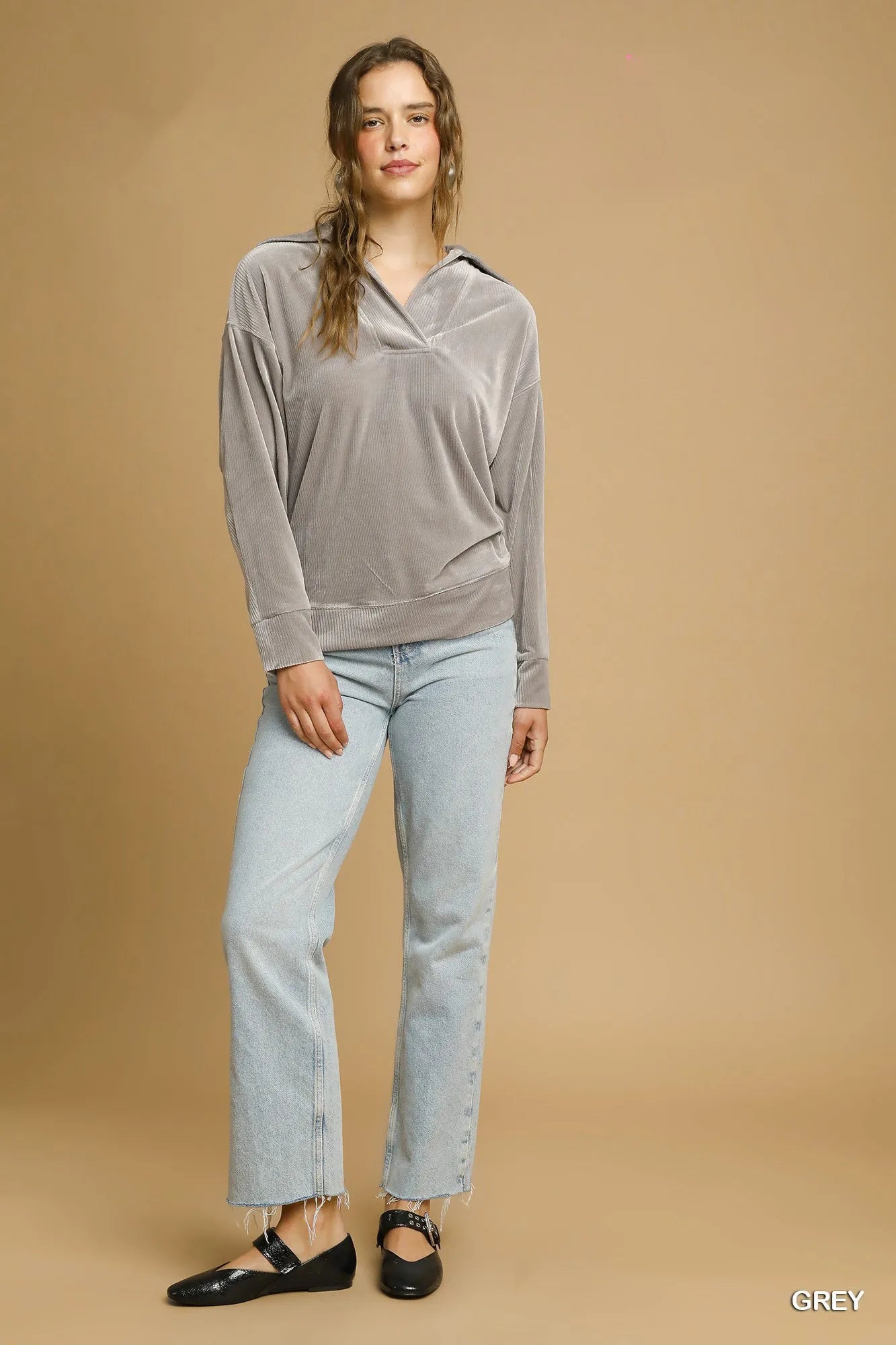 Image of Umgee Soft Thermal Collared Long Sleeve Top | Queeble.shop