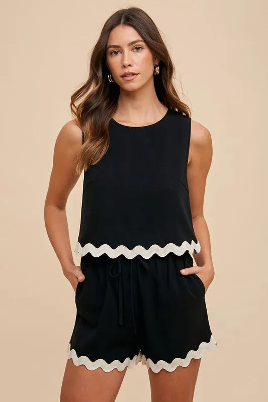 Image of Annie Wear Ric Rac Trim Detailed Top & Shorts Set | Queeble.shop