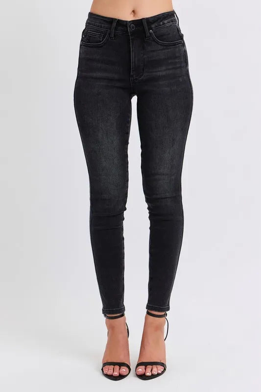 Image of Judy Blue Full Size Mid Rise Tummy Control Skinny Jeans Plus Size | Queeble.shop