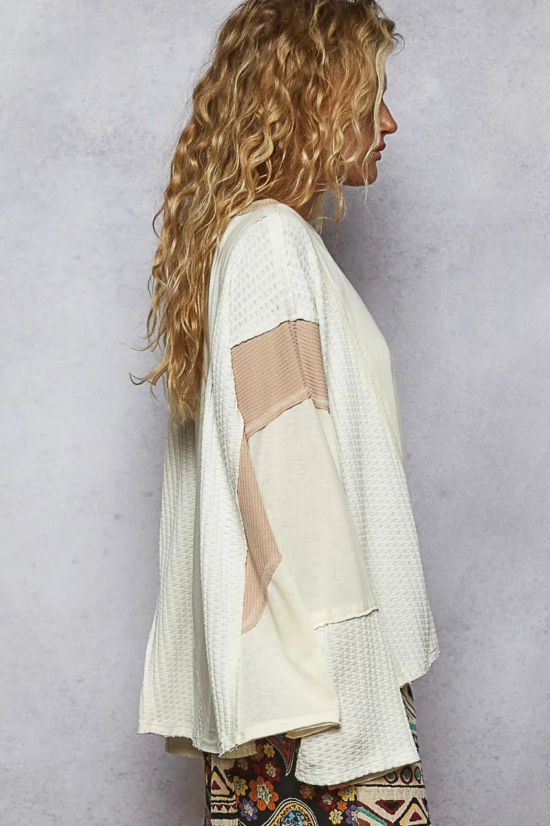Image of POL Contrast Round Neck Long Sleeve T-Shirt | Queeble.shop