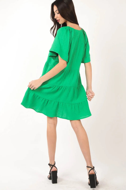 Image of VERY J Texture V-Neck Ruffled Tiered Dress | Queeble.shop