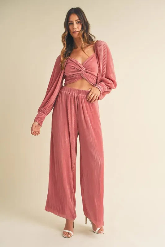 Image of MABLE Front Twisted Long Sleeve Top and Pants Set | Queeble.shop