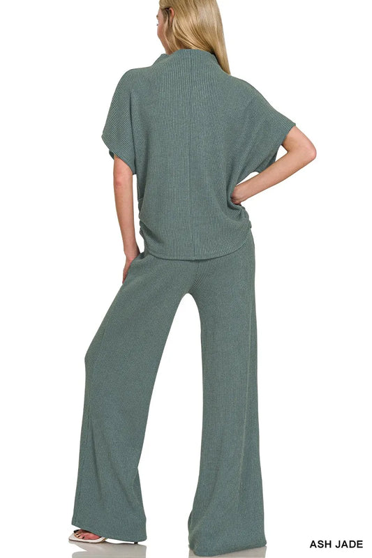Image of Zenana Mock Neck Top and Pants Sweater Set | Queeble.shop
