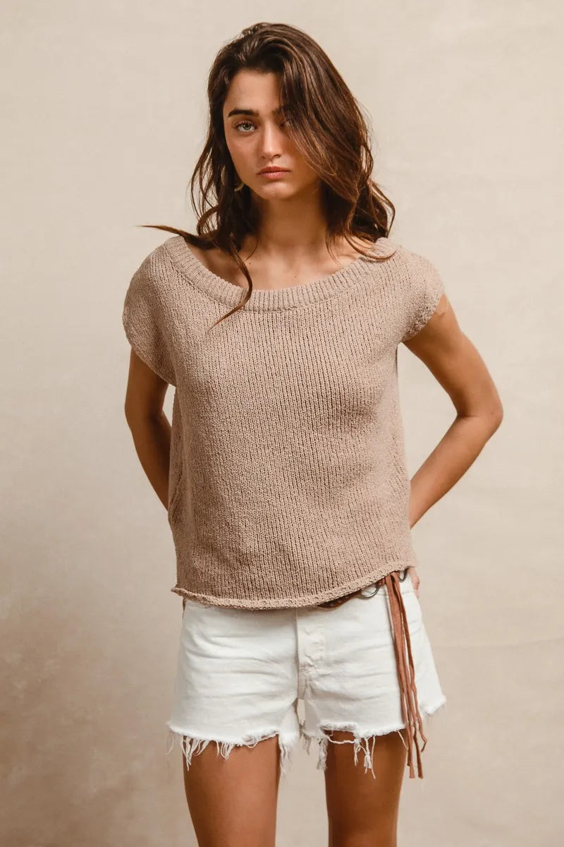 Image of BiBi One Side Off Shoulder Knit Top | Queeble.shop