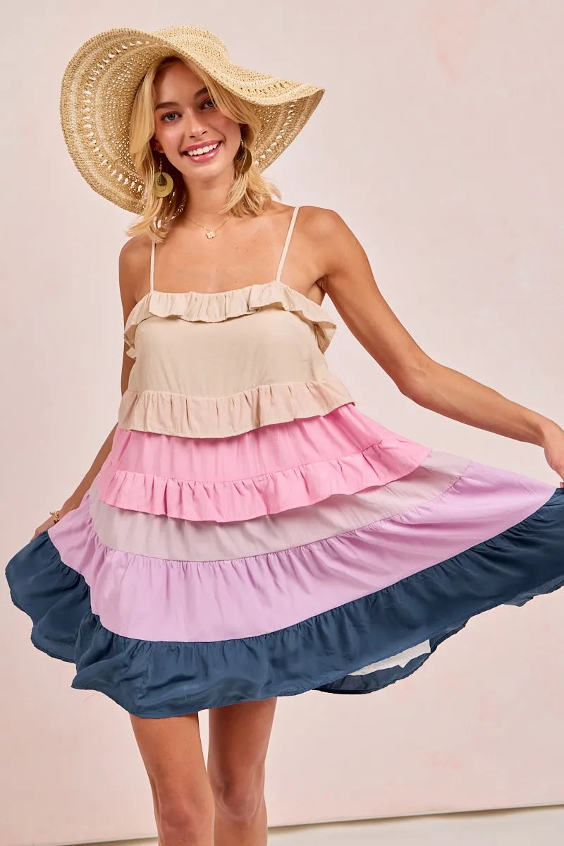 Image of BiBi Color Blocked Tiered Dress | Queeble.shop
