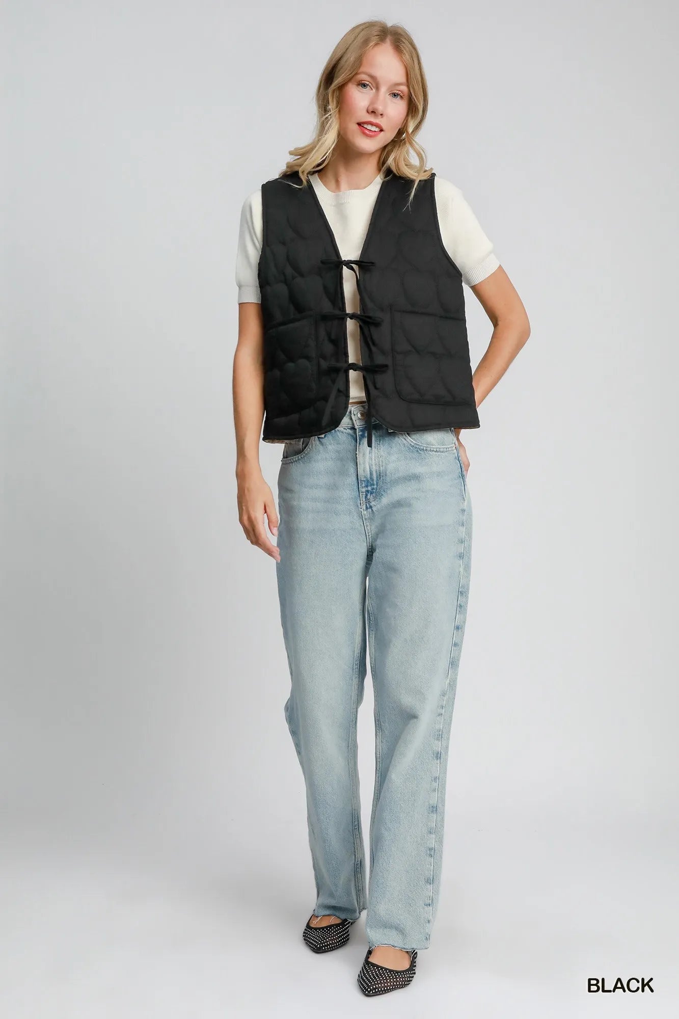 Image of Umgee Heart Quilted Tie-Front Vest | Queeble.shop