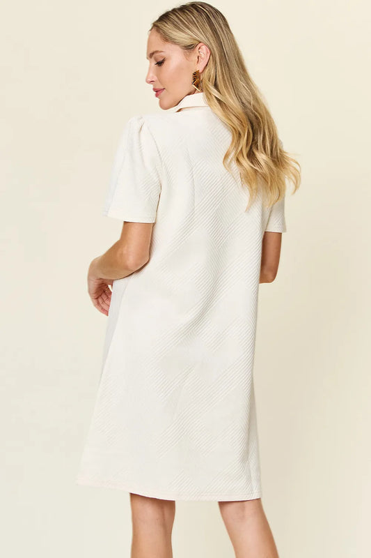 Image of Double Take Full Size Texture Collared Neck Short Sleeve Dress | Queeble.shop