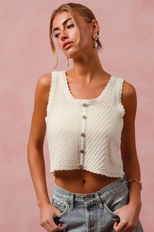 Image of SO ME Chevron Pattern Buttoned Front Lightweight Tank Top | Queeble.shop