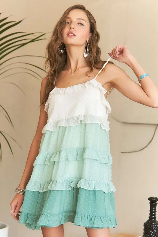 Image of ADORA Swiss Dot Ruffled Tiered Mini Dress | Queeble.shop
