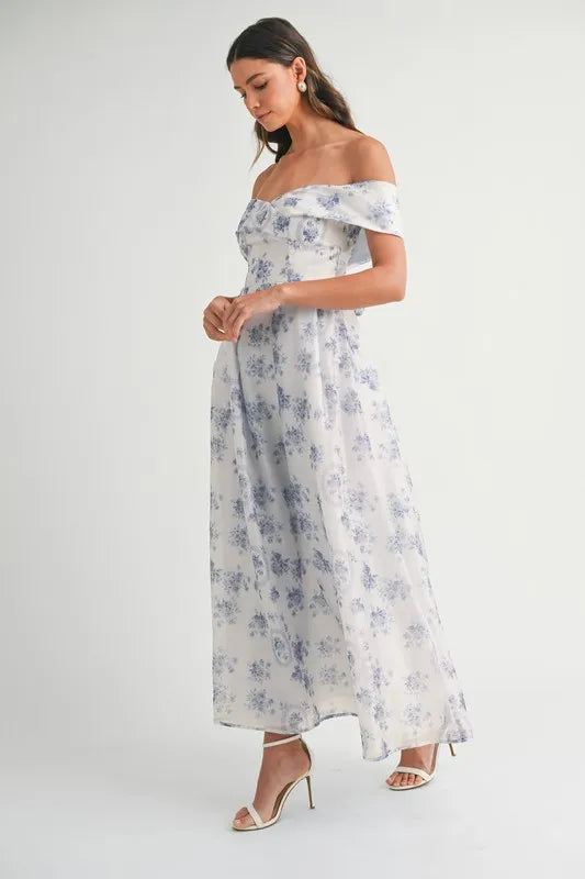 Image of MABLE Floral Printed Off Shoulder Maxi Dress | Queeble.shop
