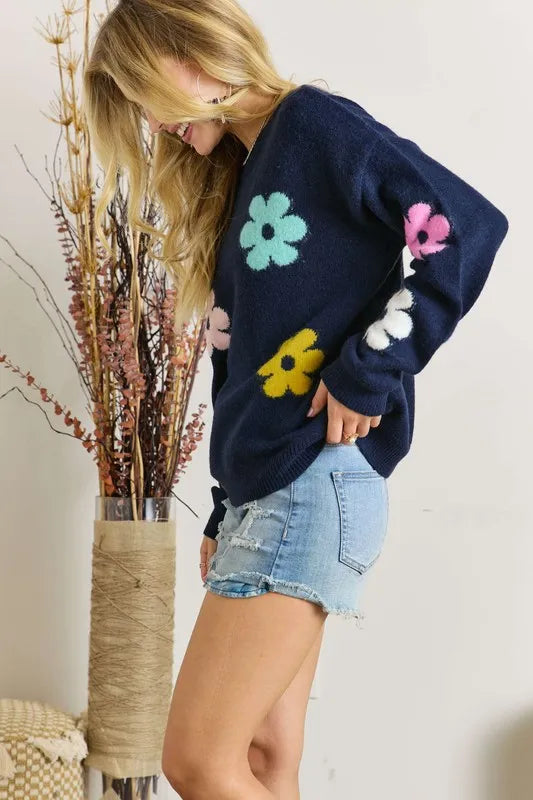 Image of ADORA Full Size Flower Popped Sweater Plus Size | Queeble.shop
