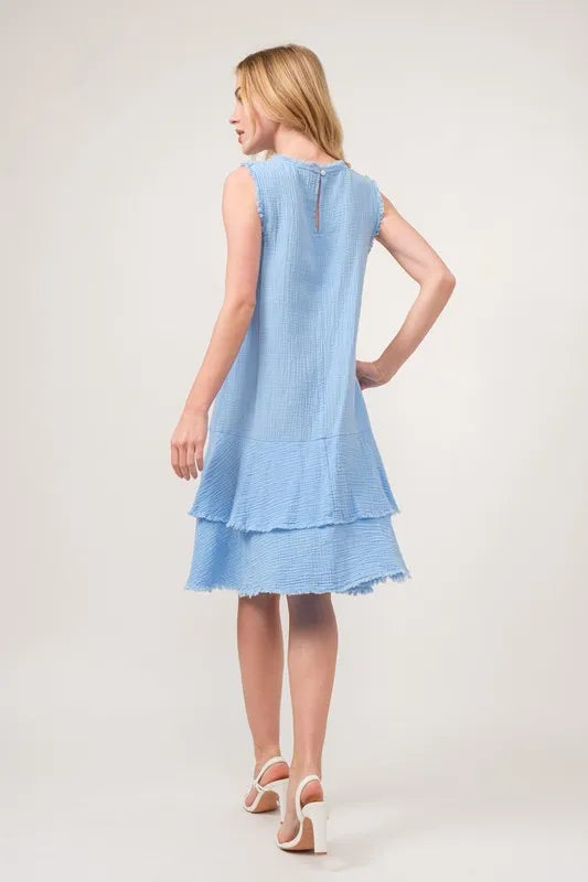 Image of And The Why Washed Fringe Detail Tiered Dress | Queeble.shop