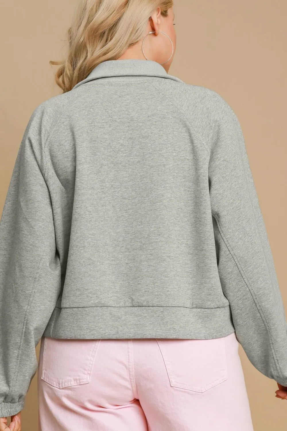 Image of Umgee Full Size Half Zip Cropped Sweatshirt Plus Size | Queeble.shop