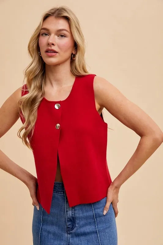 Image of Annie Wear Metal Button Detail Crop Sweater Vest | Queeble.shop