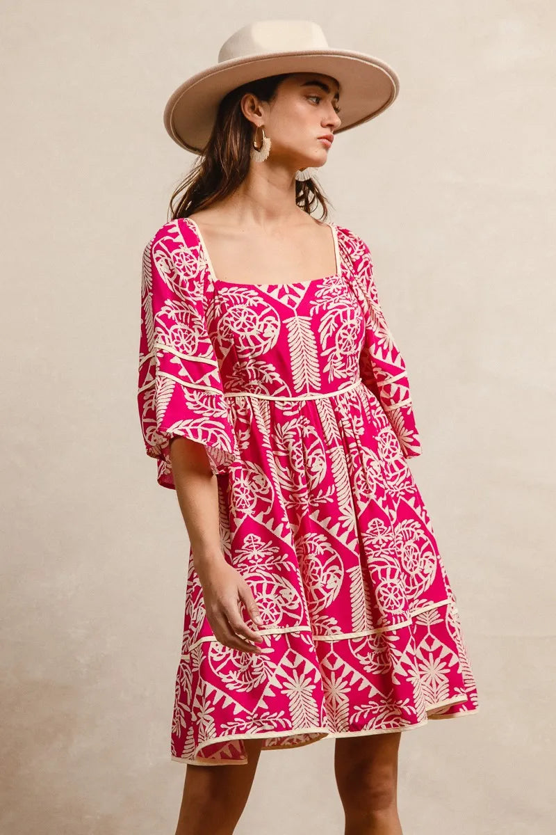 Image of BiBi Aztec Woven Printed Contrast Binding Dress | Queeble.shop