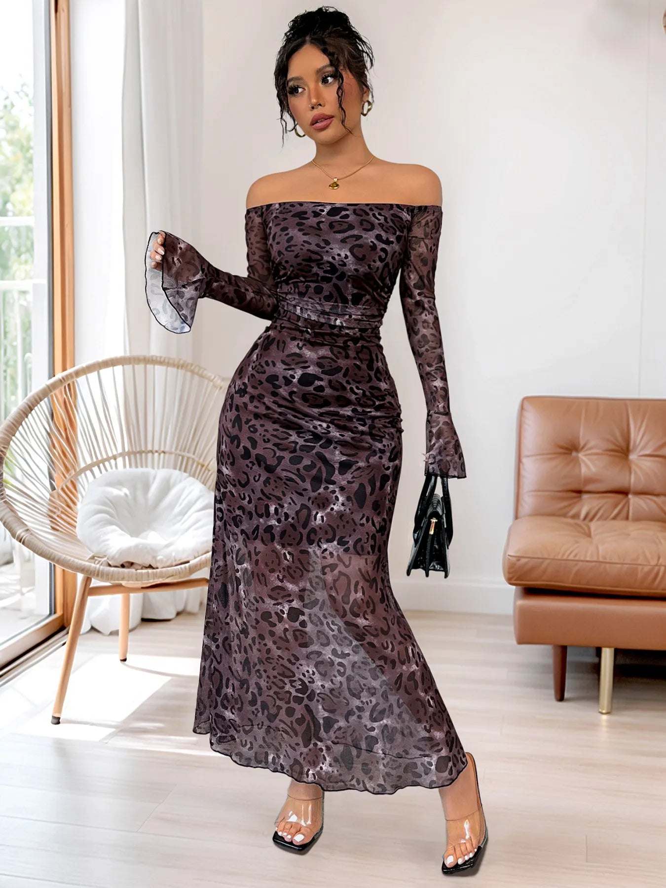 Image of Off-Shoulder Long Sleeve Maxi Dress | Queeble.shop