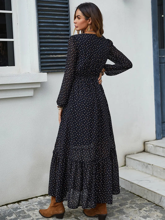 Image of Embroidered V-Neck Long Sleeve Dress | Queeble.shop