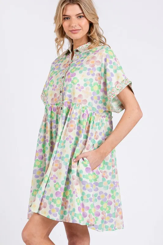 Image of SAGE+FIG Floral Babydoll Short Sleeves Dress | Queeble.shop
