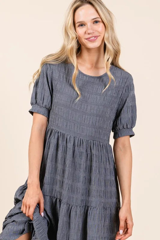 Image of BOMBOM Textured Short Sleeve Tiered Dress | Queeble.shop