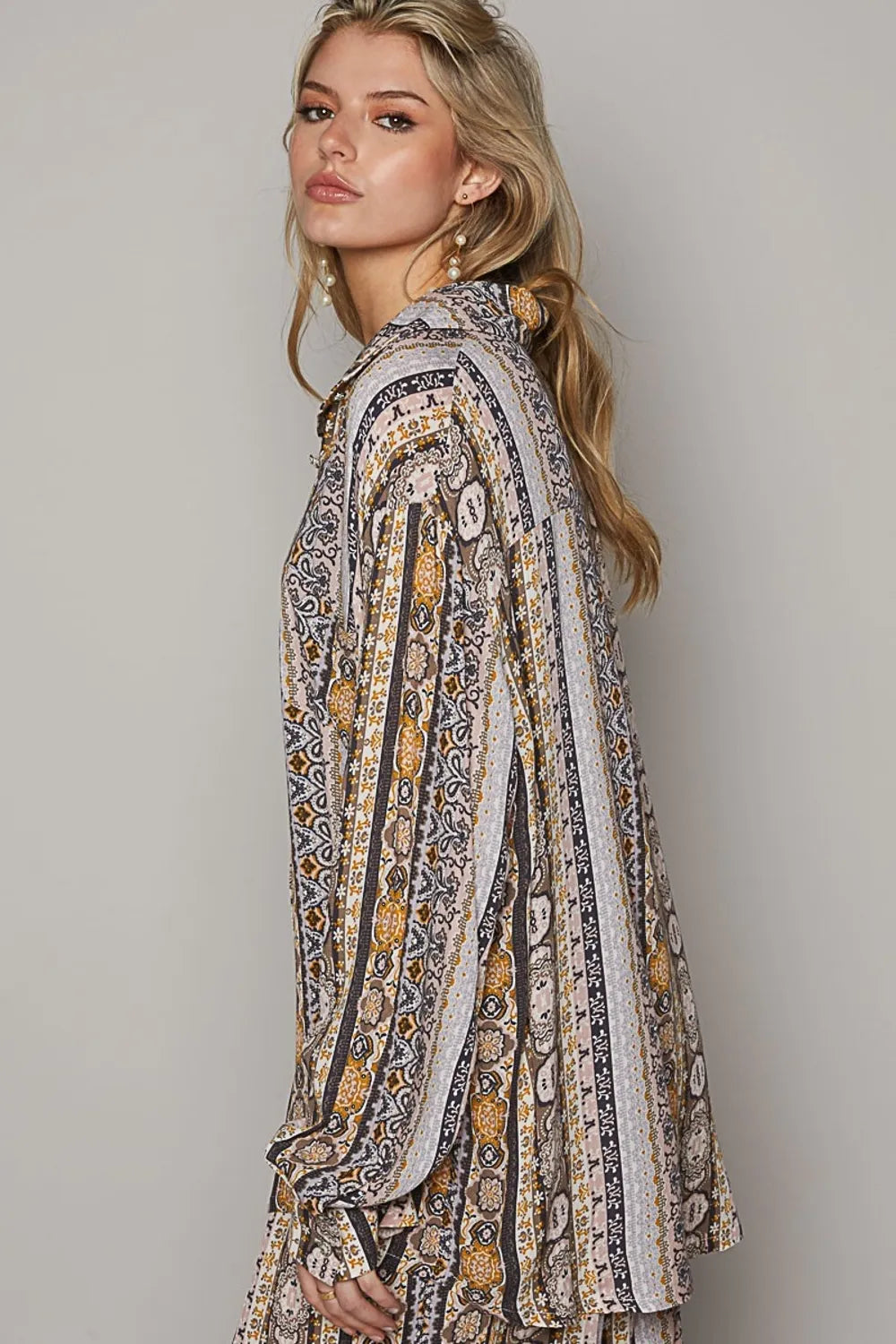 Image of POL Long Sleeve Button Down Printed Shirt | Queeble.shop