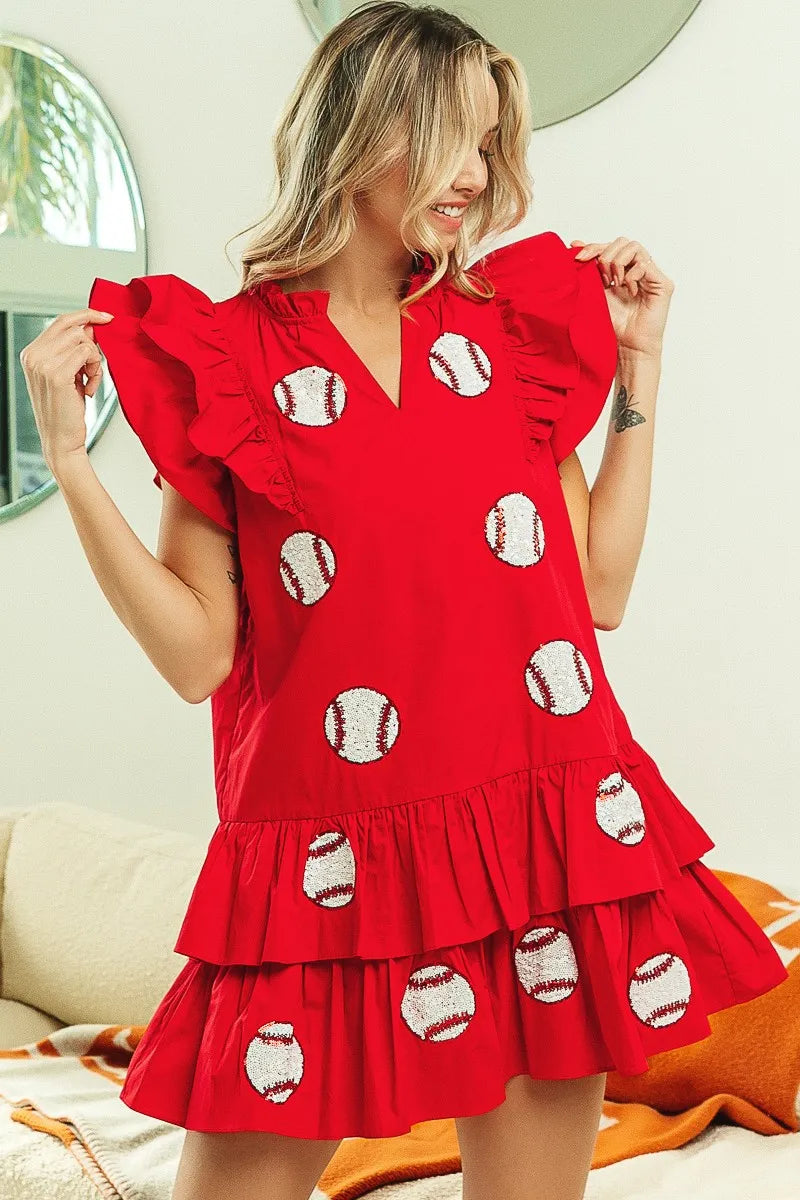 Image of Sequins Baseball Patch Gameday Dress | Queeble.shop