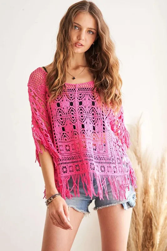 Image of ADORA Fringe Hem Crochet Top | Queeble.shop