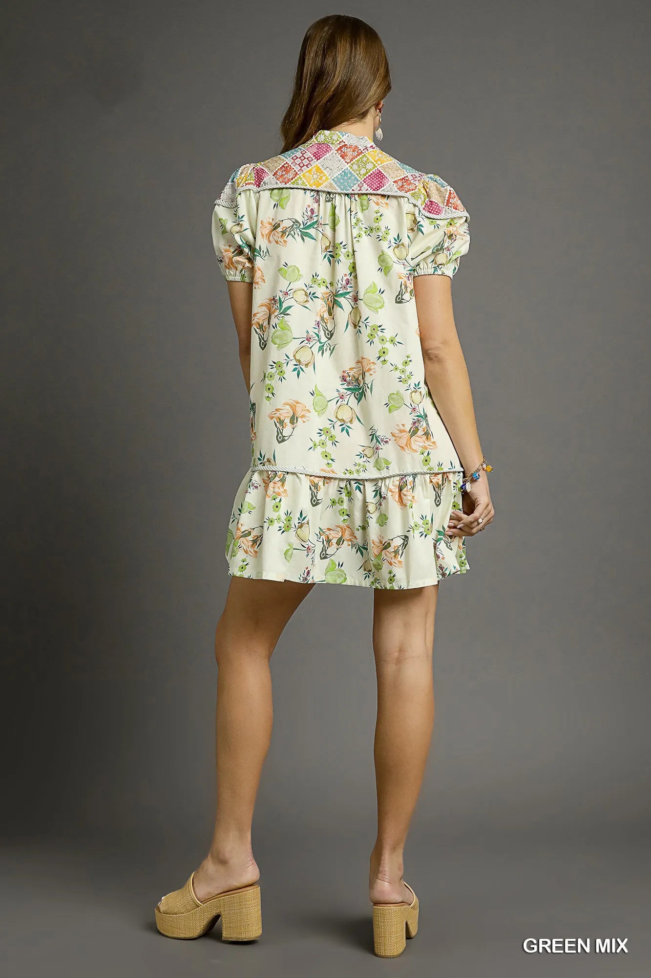 Image of Umgee Floral Print Tie Neck Puff Sleeve Dress | Queeble.shop