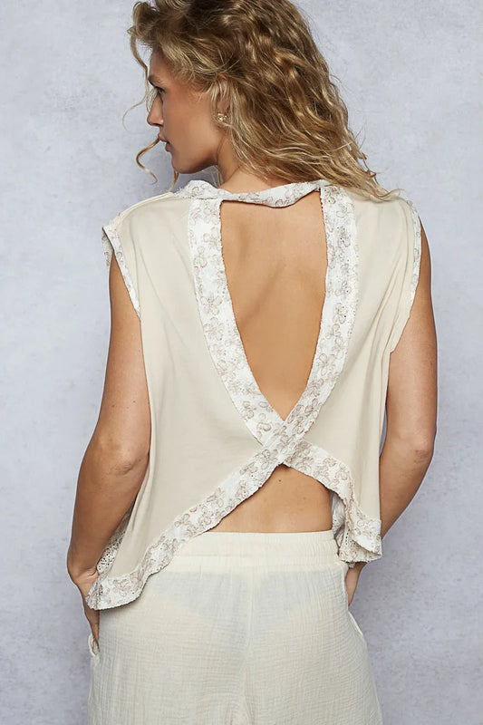 Image of POL Round Neck Sleeveless Top with Floral Contrast | Queeble.shop