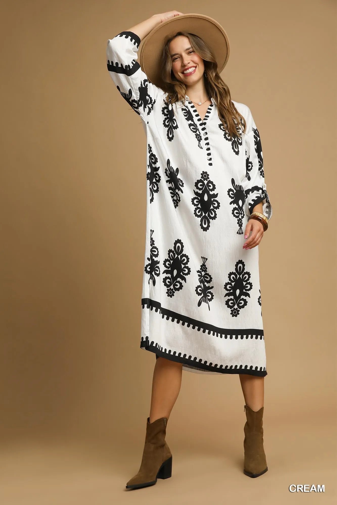 Image of Umgee Abstract Print Midi Dress | Queeble.shop