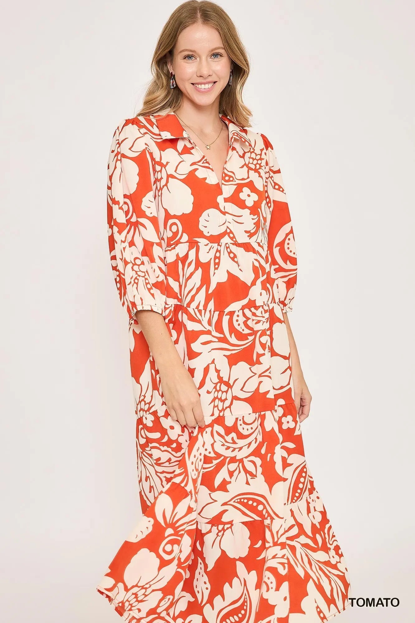 Image of Umgee Floral Print Tiered Midi Dress | Queeble.shop