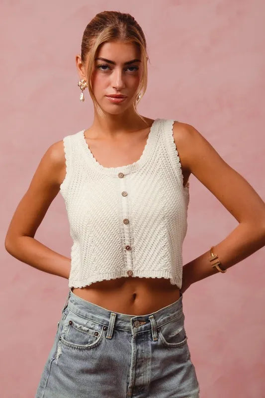 Image of SO ME Chevron Pattern Buttoned Front Lightweight Tank Top | Queeble.shop