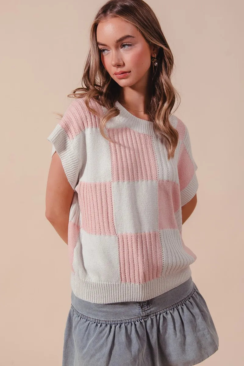 Image of SO ME Check Plaid Casual Sweater Top | Queeble.shop