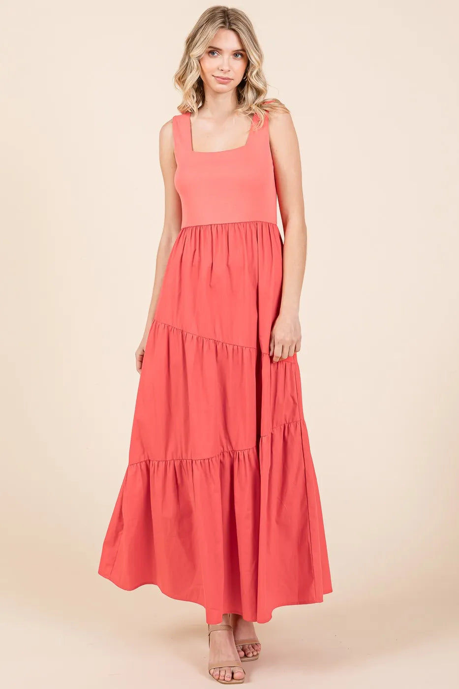 Image of Mittoshop Mix Media Square Neck Maxi Dress | Queeble.shop
