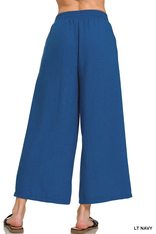 Image of Zenana Woven Crepe Elastic Band Waist Cropped Pants | Queeble.shop
