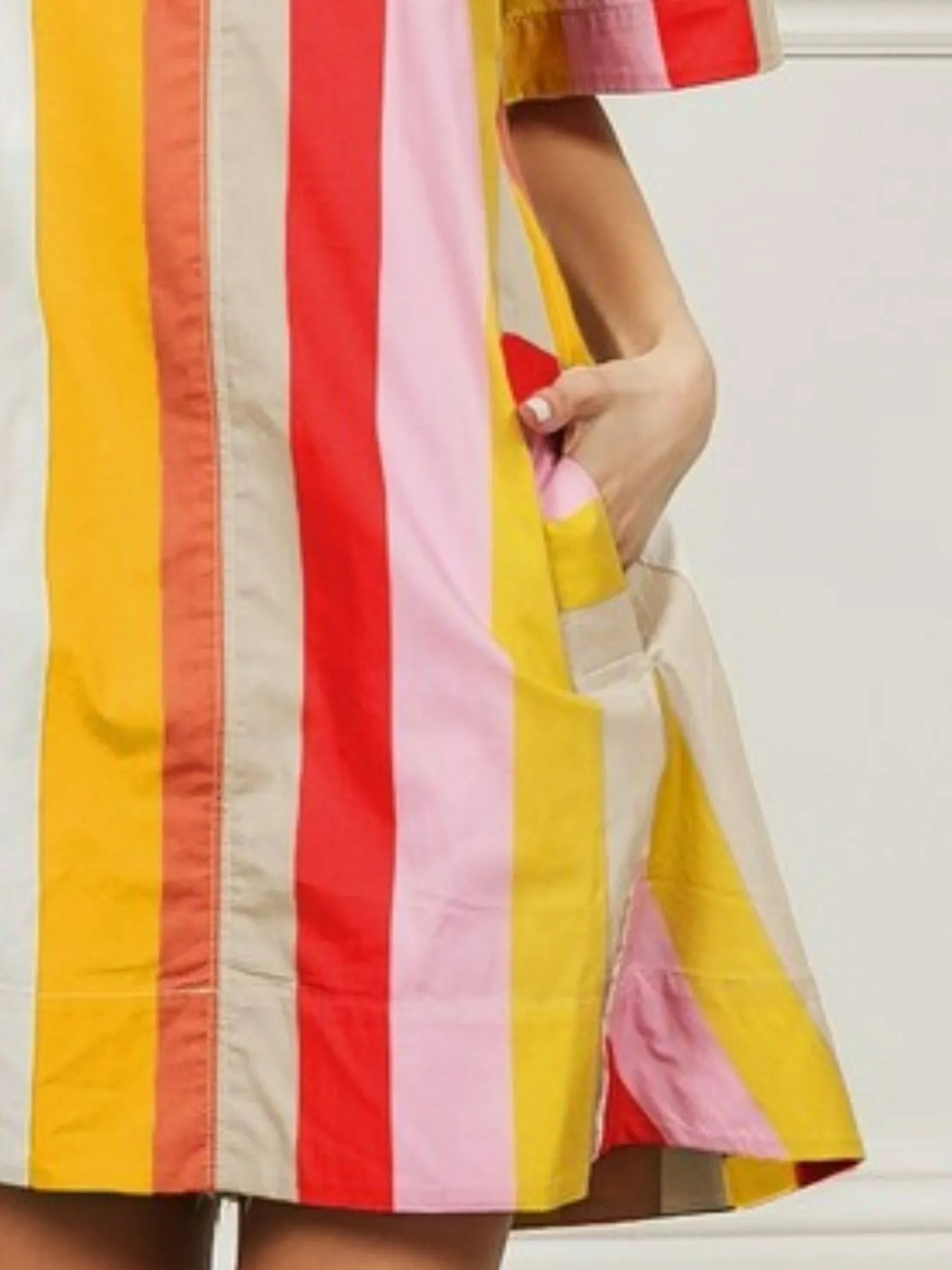 Image of BiBi Multi Stripe Woven Flared Midi Dress | Queeble.shop