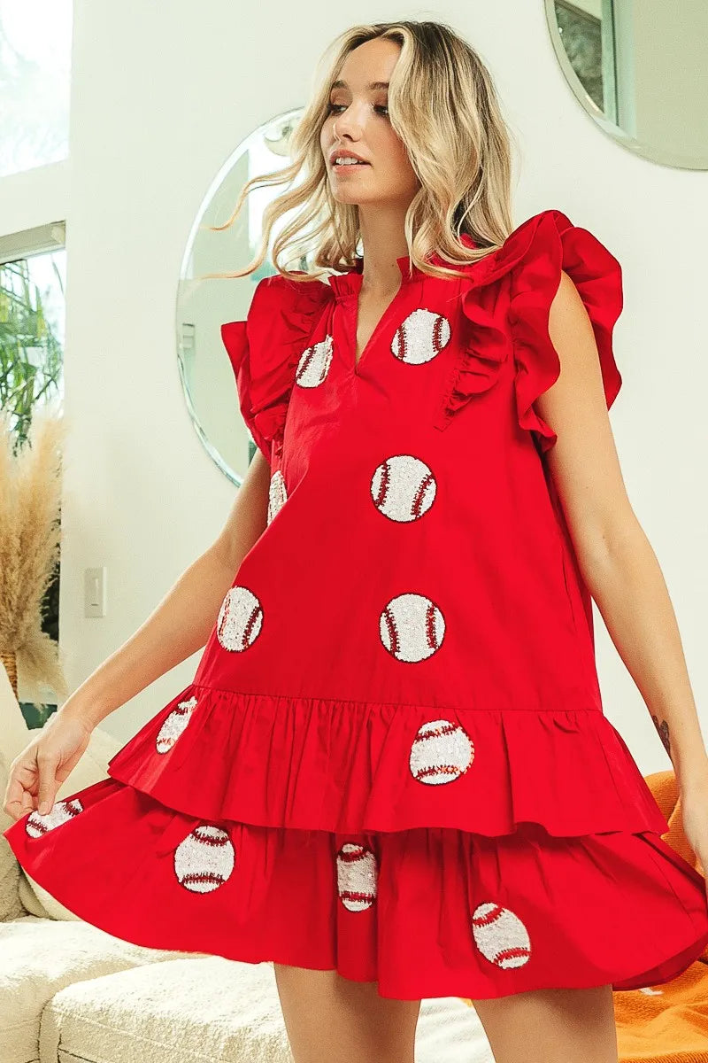 Image of Sequins Baseball Patch Gameday Dress | Queeble.shop